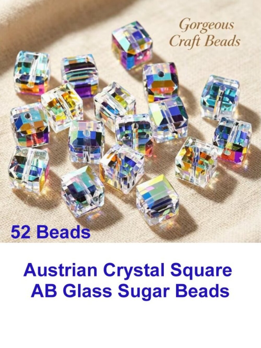 Austrian Crystal Square Sugar Beads  AB  6mm  52 Beads